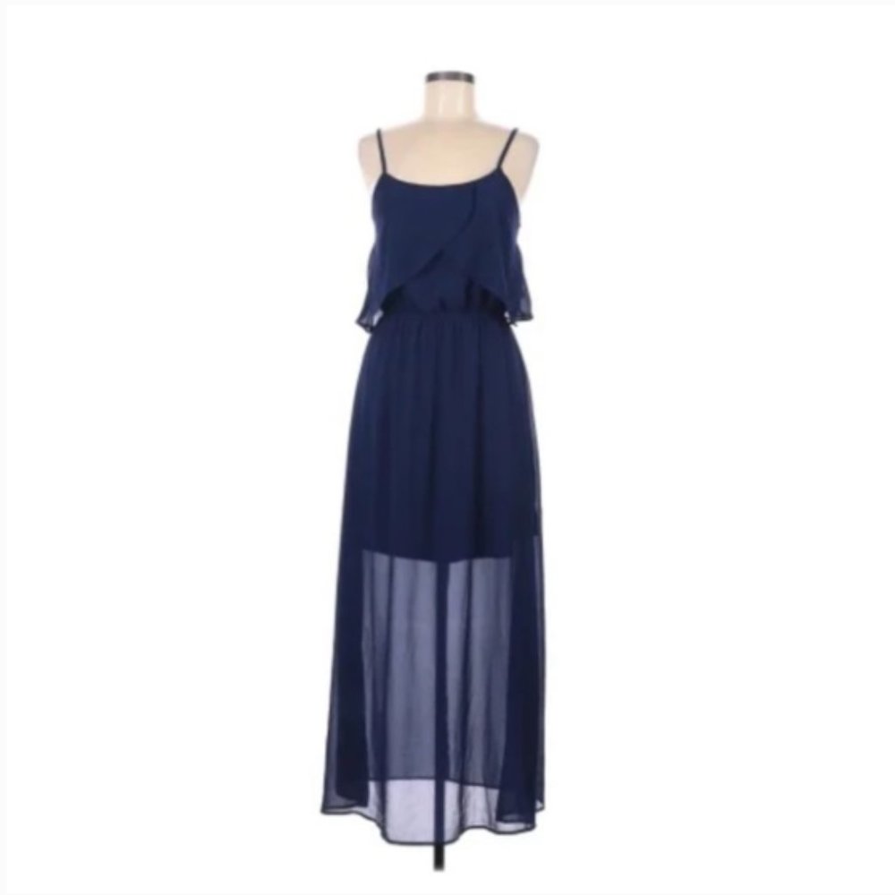 Xhilaration Sheer Navy Ruffle Maxi Dress